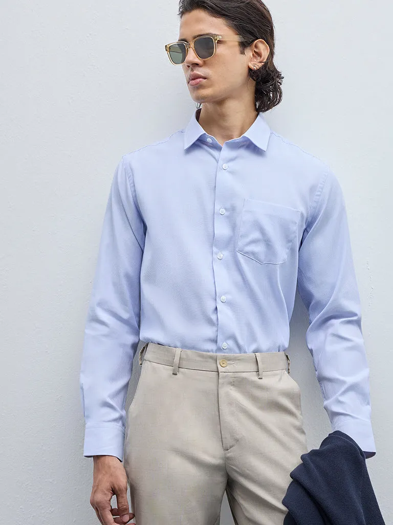 WES Formals Blue Printed Relaxed-Fit Shirt