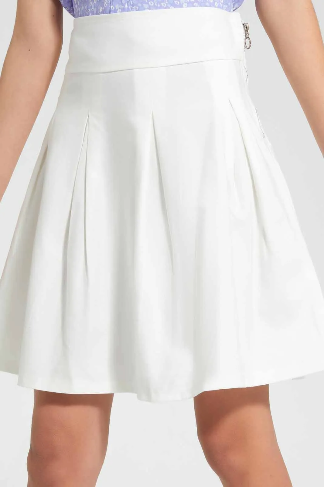 White Pleated Ponte Skirts