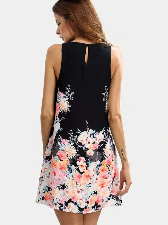 Wholesale Black Round Neck Floral Print Dresses