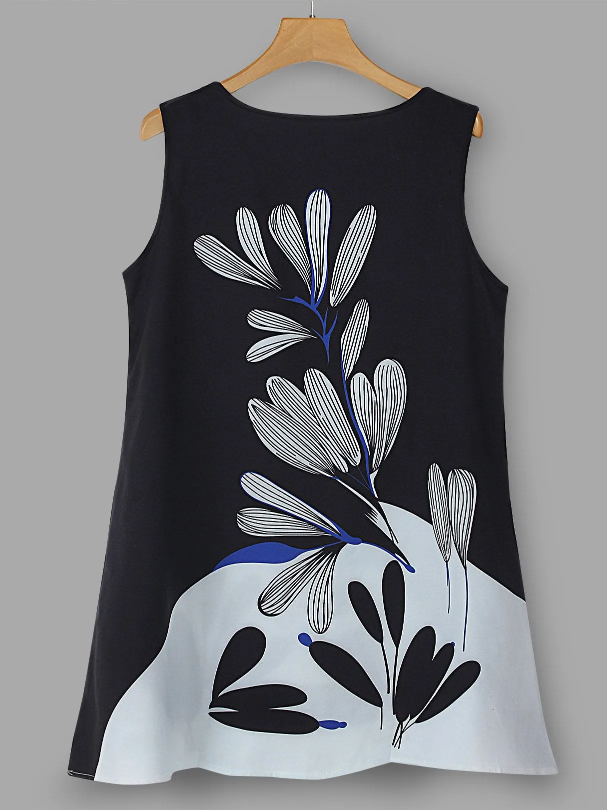 Wholesale Floral Print Crew Neck Sleeveless Black Dresses