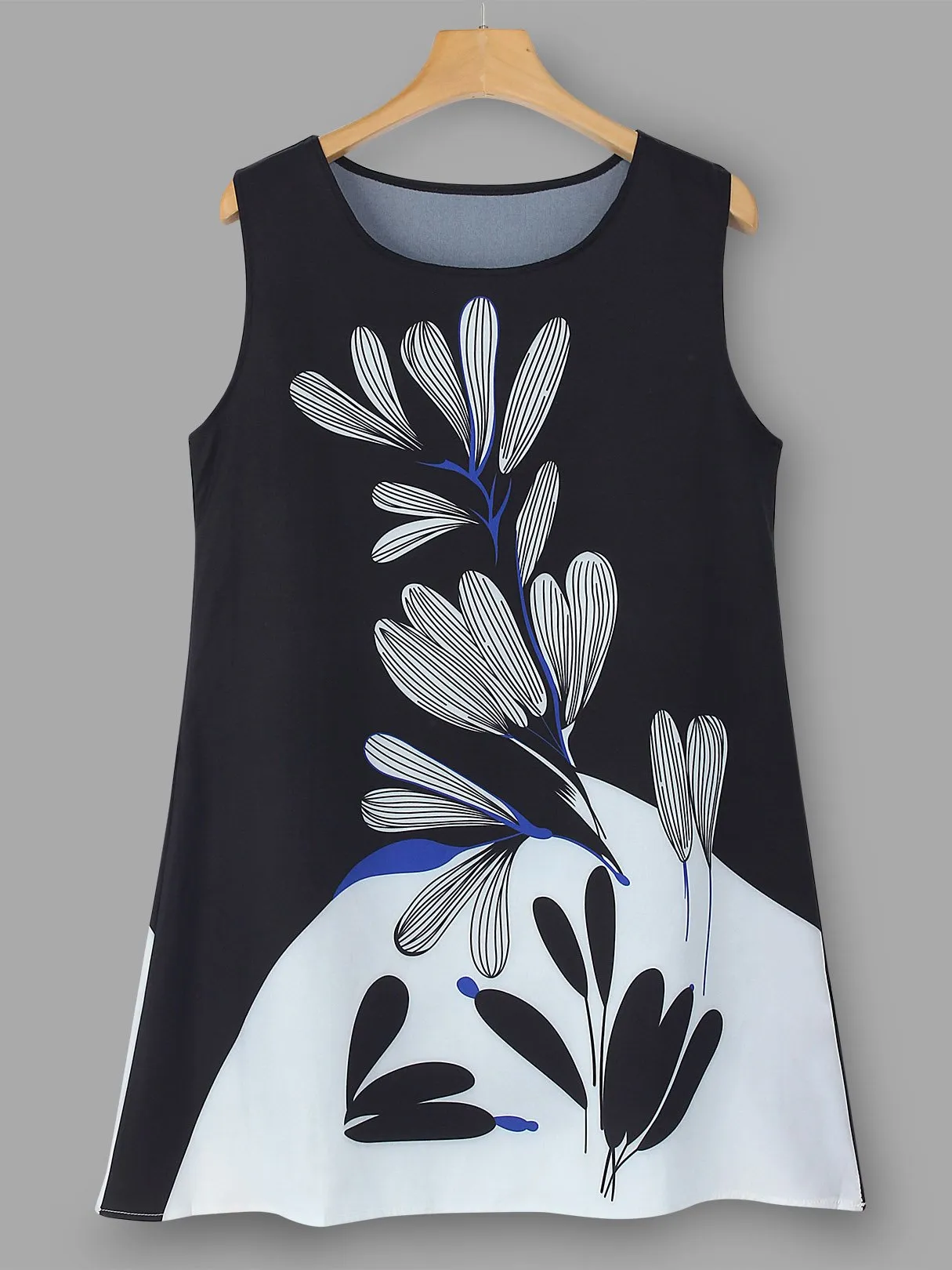 Wholesale Floral Print Crew Neck Sleeveless Black Dresses