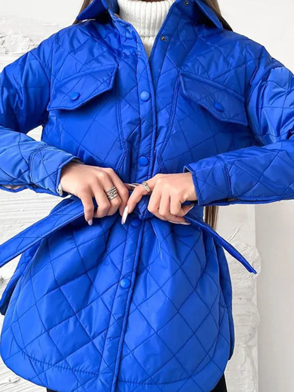 Winter Cotton Longline Tie-Belt Coat Quilted Jacket