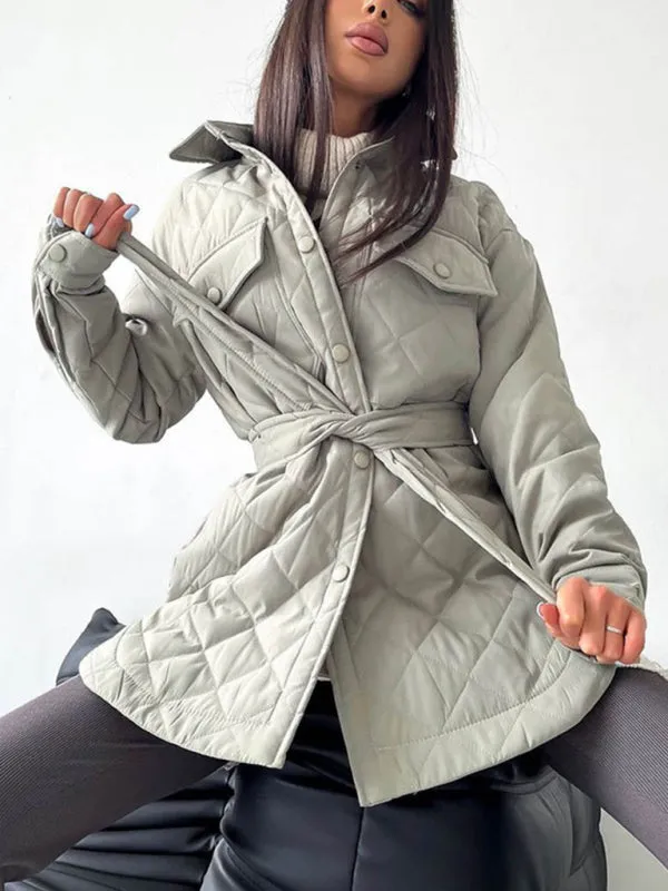 Winter Cotton Longline Tie-Belt Coat Quilted Jacket